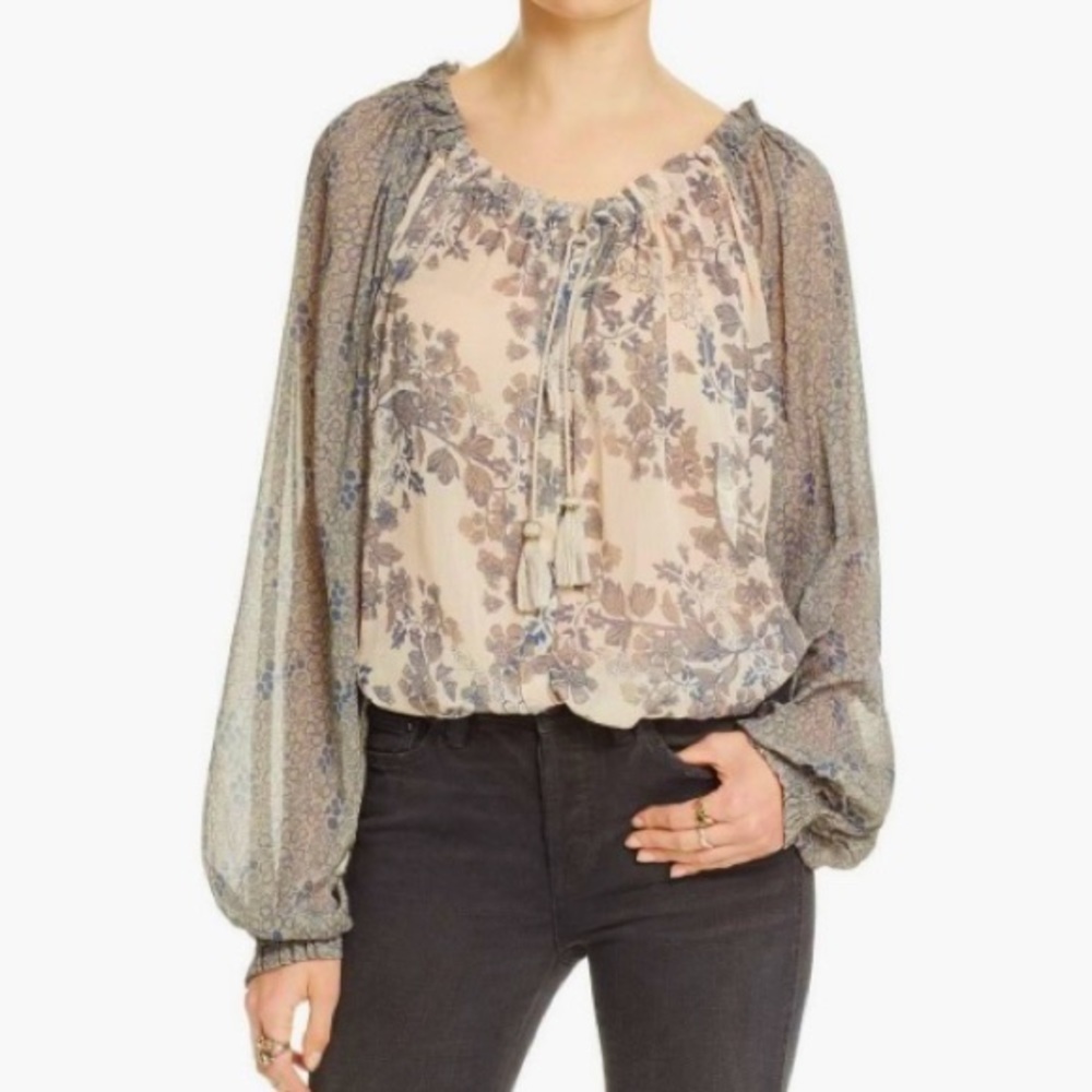 Free People Hendrix chiffon boho peasant blouse